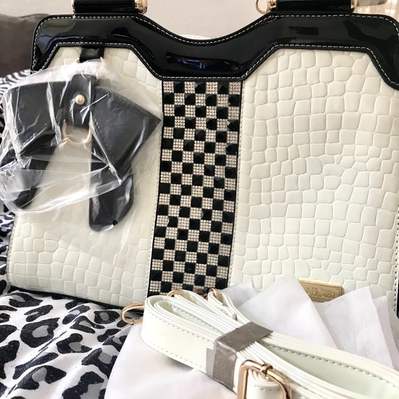 Patent Embossed Rhinestone Handbag - Picture 3 of 8